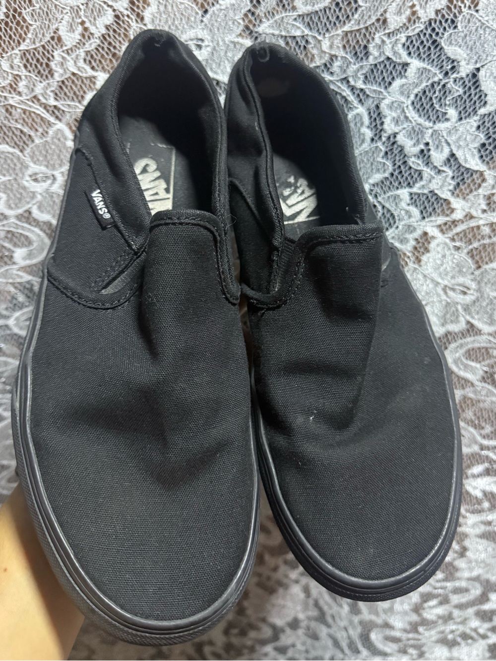 Vans Slip-On Canvas Sneakers in Black platform women’s 7.5